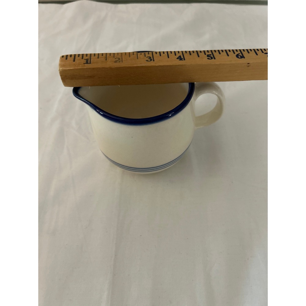 TGO Ceramic Creamer Set Small & Large Cream Navy Blue Striped Good Farmhouse